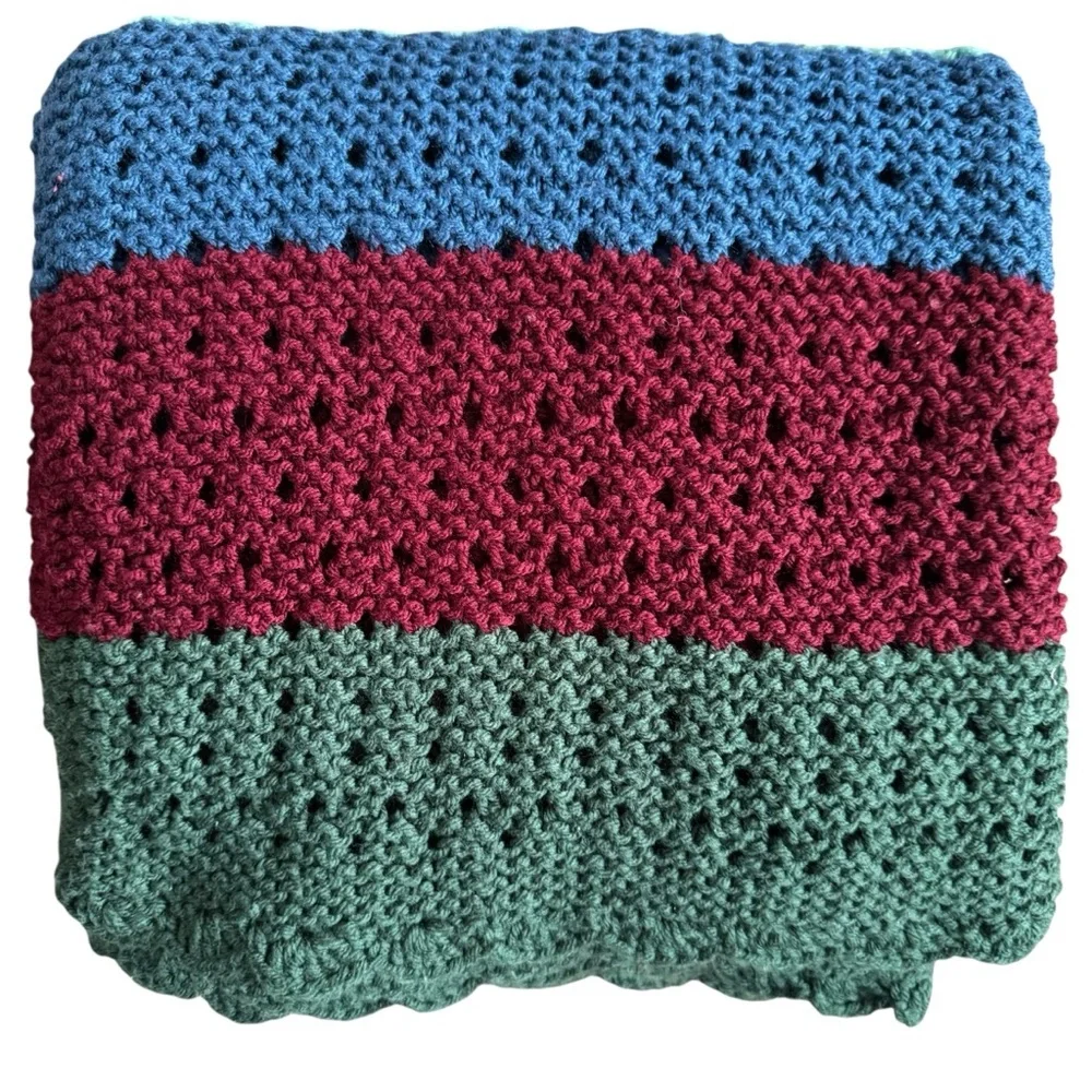 Handmade Crochet Throw Blanket 44x44 Granny Square Boho Aesthetic Teal